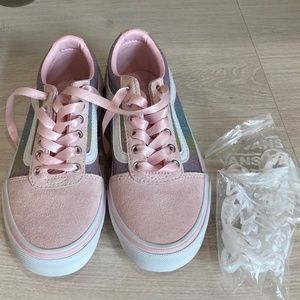 Vans- Pink Suede Ombre low top athletic shoe girl size 1